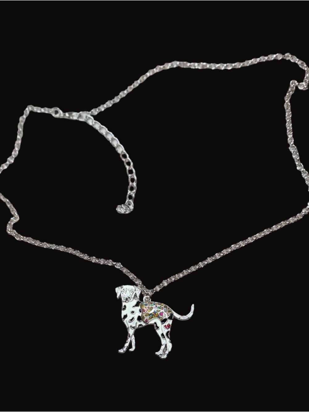 Metal Dalmatian Pendant Necklace with Multicolor Enamel Accents - Picture 3 of 6